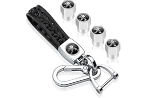 CUPLES 4PCS Bouchons de Valve Voiture en Cuir Porte-clés de Voiture pour Peugeot 107 207 407 408 206 306 307 308 406 806 3008,Couverclede Valve de Pneu,Porte clés Logo de Voiture