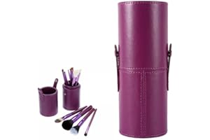FTORY Porte-pinceaux de Maquillage - Pinceaux de Maquillage de Voyage Portables vides Porte-Stylo Rond Étui à cosmétiques en Cuir PU (Violet)