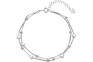 AEIOPRS 1 x bransoletka ze srebra wysokiej próby 925 z regulowanymi gwiazdkami i perłami, dla kobiet, dziewczyn, prezent urodzinowy srebro wysokiej próby 925, Srebro szterlingowe