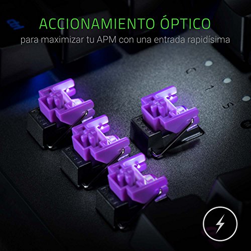 Razer Huntsman - Teclado mec  nico Gaming con switches optomec  nicos  Barra estabilizadora de Teclas  Memoria h  brida Local  RGB Chroma   QWERTY Espa  ol 