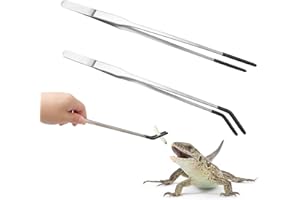 MUYYIKA Axolotl Edelstahl-Futterzange für Reptilien, mit Gummispitze, 26,7 cm, gerade und Gebogene Pinzette für Aquarium, ideales Bartagamen, Schlangenbecken, Aquariumzubehör, 2 Stück