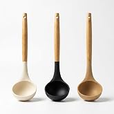 Deconox 30 cm Bambu Saplı Silikon Kep&ccedil;e, Derin Hazneli Servis Kep&ccedil;esi, &Ccedil;orba Sulu Yemek Sos ve Bakliyat İ&ccedil;in Mutfak Kep&ccedil;esi, 