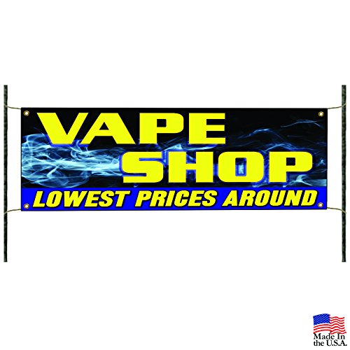 Vape Shop Plus Bas Prix autour de Bannière Sign E-cigs liquides Discount Bong 36"x96"