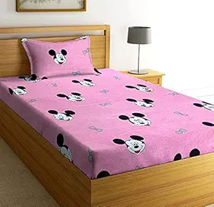 NEW LEAF Glace Cotton 160 TC Kids Printed King Size Single Bed Sheet with 1 Pillow Covers (4X6 feet Bed, Yellow Teddy Fish)