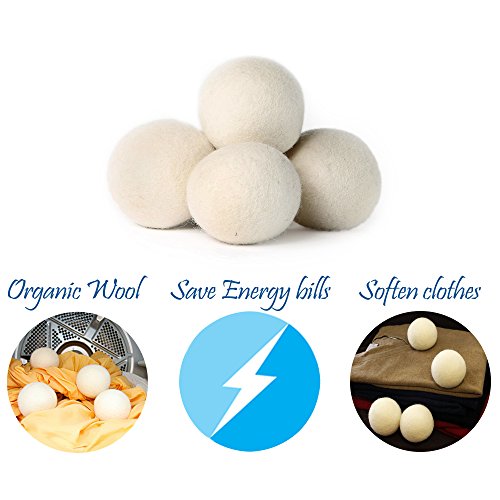 Premium Hypoallergen Wolle 100% Handgemachte Trocknerbälle – wiederverwendbare, statische Reduzierung und natürliche Weichspüler Bälle (4 Stück) - 3