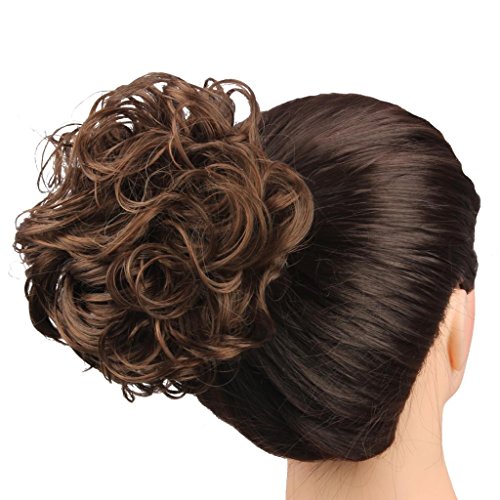 Kissmywig Messy Curly Hair Buns for Women Synthetic Fibre Light Brown