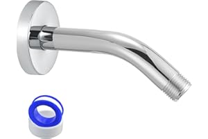 Brazo de Ducha con Brida y Cinta de Politetrafluoroen, Brazo de Ducha Alargado de 15cm Voolan Para Ducha Fija en Baño, Acero Inoxidable Sólido, Montado en La Pared (Cromo)