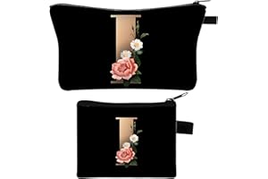 YZDMDM 2 Stück Personalisierte Make Up Tasche, Geschenke für Freundin Mütter, A-Z Personalisierte Damen Kosmetiktasche, Geburtstagsgeschenke für Frauen, Beste Freundin, Initiale Schminktäschchen (I)