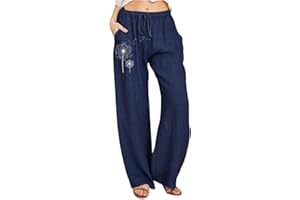 Zilosconcy Basketball Hose Damen Kurz Floral elastische Baumwolle Taille Hose Leinen Frauen weites Bein Lange Kordelzug Druckhose