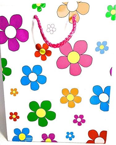 12 PACK GLOSSY DAISY GIFT BAGS PINK CORDED HANDLES Multi All Occasions (Large Approx. 23 x 18 x 10cm)