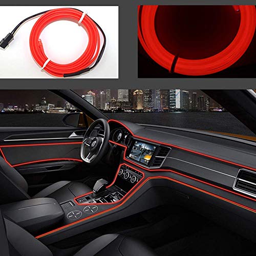 Neon LED EL cable para interior automotriz Cosplay lámpara de línea electroluminiscente LED emisora de luz decorativa con unidad de tira de luz 5V Rojo, 2 m