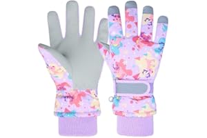 HNGEMSY Handschuhe Kinder Winter Schneehandschuhe Skihandschuhe für 2-13 Jahre Mädchen Jungen PU Palme Wasserdicht Winddichte Warm Fleece Winterhandschuhe