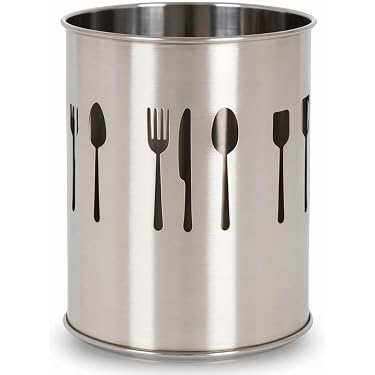 Pot à Ustensiles De Cuisine En Acier Inoxydable Avec Motifs Couverts – Rangement élégant Pour Spatules Et Cuillères, 10 X 12 Cm - 12