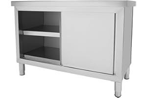 BJTDLLX Arbeitsschrank mit Schiebetüren Edelstahl Arbeitstisch, 3 Etagen Arbeitsplatte Edelstahlschrank, Kommerzieller Arbeitstisch mit Schrank für Küche, Outdoor (120 x 50 x 86cm)