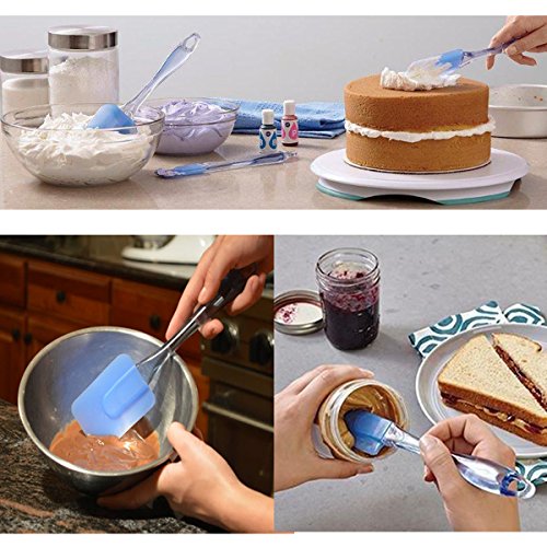 Dreiteiliges Silikon Teigschaber Set – Kochbesteck Kleine Flexiblen Teigspatel Küchengeräte Topfset Mixer – Backzubehör Küchenhelfer Set – Schmal Teigspachtel in Blau mit Kunststoffgriff - 3