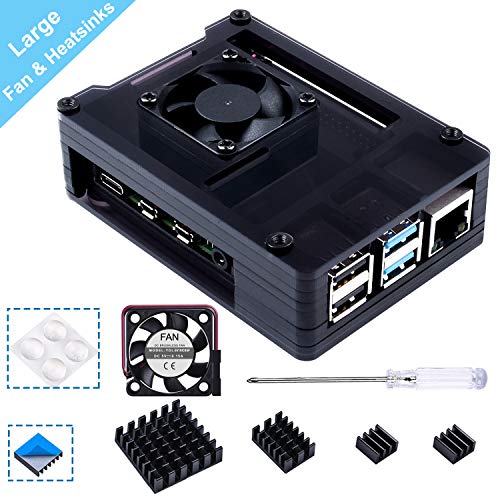 Smraza - Carcasa para Raspberry Pi 4, con disipador de 35 mm, 4 Unidades, Ventilador Compatible con Raspberry Pi 4 Model B - Negro