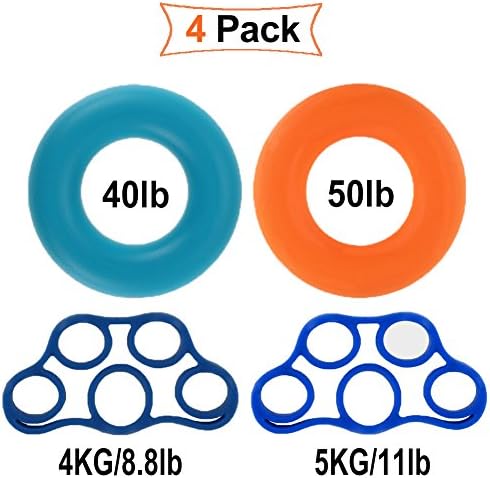 Pasway Hand Strength Grip Rings &amp; Finger Stretcher Set, 40LB 50LB Forearm Grip Strength &amp; 8.8LB 11LB Finger Exerciser Trainer for Golf Grip, Guitar Finger, Basketball, Cycling, Climbing, Prevention and Rehab
