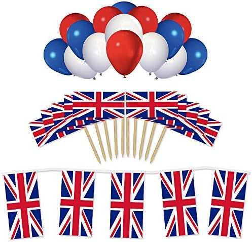 Queen's 90th Birthday Small Party Set: Bunting, Balloons and Cocktail Flags