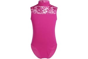 YiZYiF Justaucorps Gymnastique Enfant Fille Dentelle Léotard Danse Ballet Classique Body Sport Yoga Col Haut Combinaison Bodysuit Patinage Performance Dancewear 5-14 Ans
