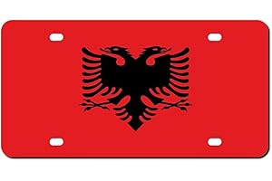 Higoss Marco de matrícula de la bandera de Albania, placa de matrícula frontal de metal de aluminio para automóvil, marco decorativo novedoso para placa de matrícula, 6 x 12 pulgadas