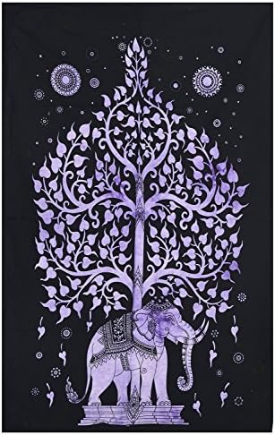 WORLD WIDE KART Indian Tree Of Life Cotton Tie Dye Cotton Elephant Small Poster Wall Hanging Tapestry Size 30x40 Inches Ethnic Home Decor Throw Hippie Bohemian Tapestries Decorative Coverlet Yoga Mat