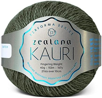 Zealana 40 g 60 Percent Merino 30 Percent Possum 10 Percent Silk Kauri Fingering Yarn, Green Peka