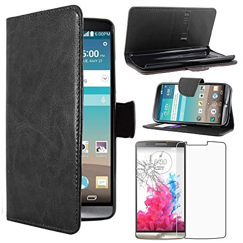 ebestStar - Funda Compatible con LG G3 D855 Carcasa Cartera Cuero PU, Funda Billetera Ranuras Tarjeta, Función Soporte, Negro +Cristal Templado Pantalla [Aparato: 145.5 x 74.6 x 9.1mm, 5.5'']
