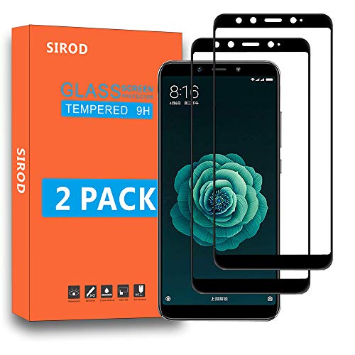 SIROD Protector Pantalla Xiaomi Mi A2 Cristal Templado,9H Dureza,Anti-arañazos,Cobertura Completa,Sin Burbujas [2-Unidades]