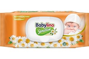 Babylino Sensitive Baby Tücher mit sanftem Kamille-Duft, 98% natürliche Formel, die den pH-Wert der Haut wiederherstellt, 1 Packung mit Frischhalteverschluss, 54 Tücher