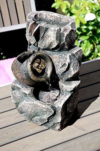 dobar 96400e Design Zimmerbrunnen aus Polyresin in Stein-Fels-Optik, Wasserspiel mit Pumpe für innen, Kunststoff, grau, 17.2 x 16.2 x 27 cm - 8