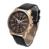 Damen Armbanduhr Traumzimmer Ladies Unisex Casual Geneva Faux Leather Quartz Analog Wrist Watch Quarz Neu Klassik DüNne Einfache MäNner Wasserdicht Fossil Lederarmband (Schwarz)