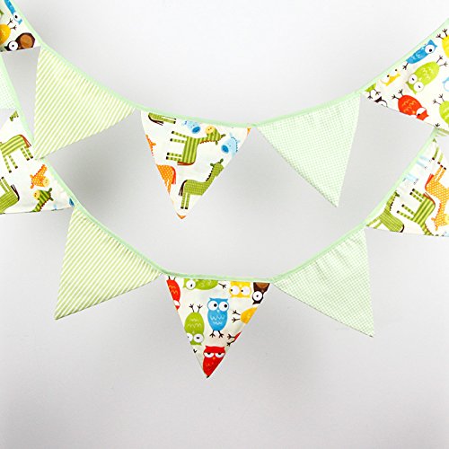 12 Flaggen Baby Dusche Cartoon Eule Wimpelkette Kinderzimmer Decor Stoff Banner Geburtstag Party Dekorationen - 3