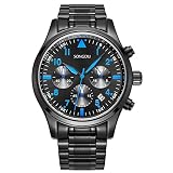 SONGDU Herren Multifunktions Quarzuhr Edelstahl schwarz Armbanduhr Fall und Armband