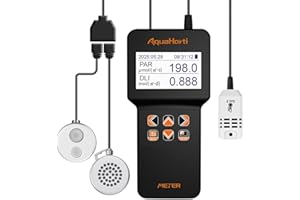 AQUAHORTI AH-200 PAR Meter with CO₂, Temperature & Humidity Sensors – Record PAR, DLI, VPD, and CO2 for Plants – USB Data Logging – Greenhouse, Grow Tent, Hydroponics
