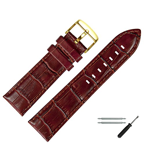 Uhrenarmband 22mm Leder braun - inkl. Federstege & Werkzeug - Uhrband Kroko - Rindleder, Alligatorprägung - braun / gold - Uhrenarmbänder von Marburger seit 1945 Uhrenarmband 22mm Leder braun - inkl. Federstege & Werkzeug - Uhrband Kroko - Rindleder, Alligatorprägung - braun / gold - Uhrenarmbänder von Marburger seit 1945