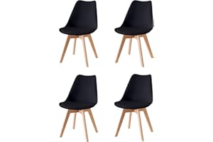 Baroni Home Set di 4 Sedie da Pranzo o Ufficio con Gambe in Legno, Sedia Ergonomica con Cuscino Integrato 57X48X79 cm, Nero
