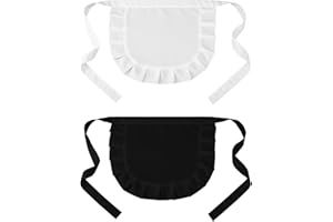 Bewudy 2 piezas de delantal de cintura para mujer, delantal con volantes blanco de doncella, cintura ajustable, delantal de servir, delantal de cocina, vestido de doncella para chefs, fiestas, cocina