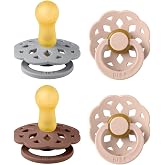 BIBS Boheme Pacifiers 4 Pack | BPA-Free | Round Teat | Natural Latex, Made | Natural Rubber Latex | Size 2 | BPA Free | Made