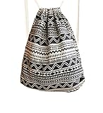Samgoo Segeltuch Rucksack Gym Sack Turnbeutel Beutel Sportbeutel,Geometrische Muster totem Baumwolle linen Turnbeutel Tasche Tüte Rucksack Hipster für Reisen /Sport (Schwarz und weiß 01)