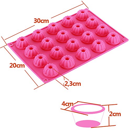 ZITFRI 20er Mini Gugelhupf Backform silikon Gugelhupfform 30x20x2,3cm, rosa - 2