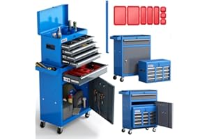 AIRAJ Tool Chest with 7 Drawers, 2-in-1 Removable Tool Cabinet with 8 Parts Storage Boxes, Hooks, 2 Brake Wheels, Large Capacity Removable Tool Chest Suitable for Garages, Repair Shops, etc