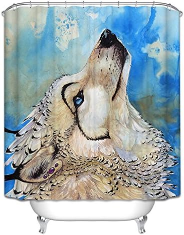 Polyester Fabric Bathroom Spa Snow Wolf Decor Shower Curtain Set 60X71"