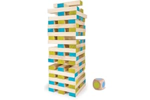 BS Toys-GA277 Haute Tour Construction-avec 60 Blocs-Jouets pour L'extérieur-À Partir de 4 Ans-Jeu de Société-pour Les Anniversaires d'enfants, GA277, Vert & Bleu, 20 x 4,5 x 2,5 cm