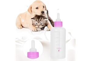 HFFHEER 6 STÜCKE Haustier Kätzchen Babyflasche Flasche Spritze Schnuller Neugeborenen Haustier Kleine Hund Katze Flüssige Fütterung Liefert 60 ml mit Ersatznippel(Rosa)