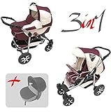  Jackmar  Gestell in Weiß  Hartgummireifen in Chrom & Schwarz  3 in 1 Kinderwagen Megaset (12 Teile)  Farbe: Bordeaux & Beige