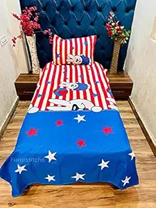 Furnistitchs Microfiber Kids Cartoon Print Single Bed Sheet with 1 Pillow Cover 60
