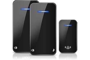 PYBBO Campanello Senza Fili, Kit Campanello Wireless IP55 Impermeabile, Con Raggio d'Azione 300m, Volume a 7 livelli e 48 Suonerie, Indicatore LED, 1 Trasmettitore Pulsante e 2 Ricevitori