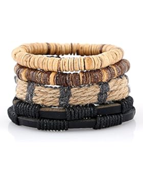 Soleebee Punk Niet Retro PU-Leder Hanfseil Mehrschichtige Wristband mit Perlen handgemachtes Armband Wickelarmband...