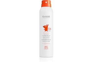 BABE Laboratorios Babé - Pediatric Fotoprotector Wet Skin SPF 50 200ml | Cremas Solares Niños |Spray Fotoprotector 50 |Muy Resistente al Agua | Transparente | para Piel Delicada| con Vitamina E y Bisabolol
