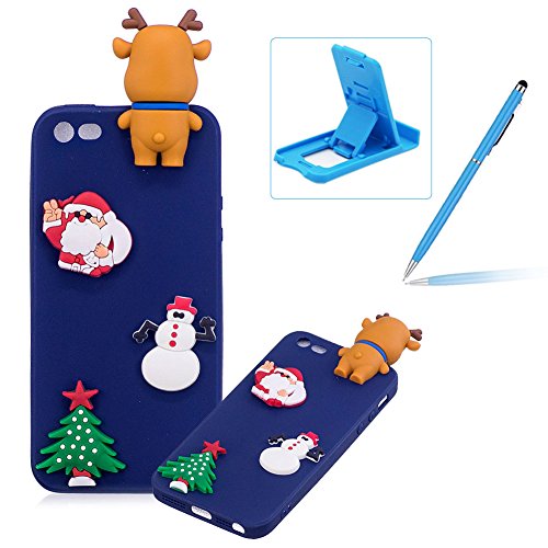 TPU Case for iPhone SE,Soft Rubber Cover for iPhone 5S,Herzzer Ultra Slim Stylish 3D Christmas Santa Claus Deer Series Design Scratch Resistant Shock Absorbing Flexible Silicone Back Case - Dark Blue
